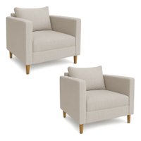 Kit 02 Poltronas Decorativa Milena Linho Bege Pés de Madeira - Pallazio
