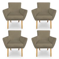 Kit 4 Poltronas Decorativa Leticia Suede Marrom Rato Pés Palito Castanho - Pallazio
