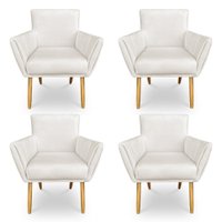 Kit 4 Poltronas Decorativa Leticia Suede Bege Pés Palito Castanho - Pallazio