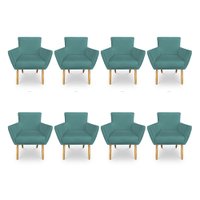Kit 8 Poltronas Decorativa Leticia Suede Azul Turquesa Pés Palito Castanho - Pallazio