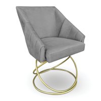 Poltrona Luxo Alana Suede Grafite Base de Ferro Dourado - Pallazio
