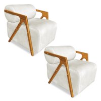 Kit 02 Poltronas Decorativa Marselha Veludo Bege Base de Madeira - Pallazio