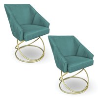 Kit 2 Poltronas Luxo Alana Suede Azul Turquesa Base de Ferro Dourado - Pallazio