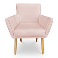 Poltrona Decorativa Leticia Suede Rosa Bebê Pés Palito Castanho - Pallazio
