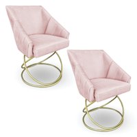 Kit 2 Poltronas Luxo Alana Suede Rosa Bebê Base de Ferro Dourado - Pallazio