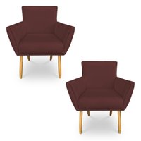 Kit 2 Poltronas Decorativa Leticia Suede Marsala Pés Palito Castanho - Pallazio
