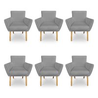 Kit 6 Poltronas Decorativa Leticia Suede Grafite Pés Palito Castanho - Pallazio