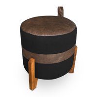 Puff Le Mans Veludo Preto e Corano Nozes Base de Madeira - Pallazio