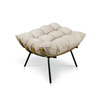 Puff Costela Suede Bege Base Metálica - Pallazio