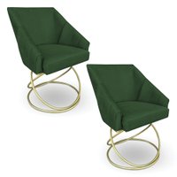Kit 2 Poltronas Luxo Alana Suede Verde Base de Ferro Dourado - Pallazio