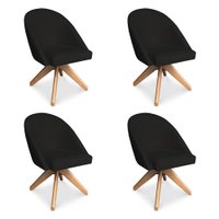 Kit 04 Poltronas Cadeira Giratória Bela Veludo Preto Base de Madeira - Pallazio