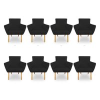 Kit 8 Poltronas Decorativa Leticia Suede Preto Pés Palito Castanho - Pallazio