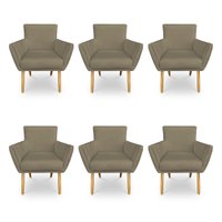 Kit 6 Poltronas Decorativa Leticia Suede Marrom Rato Pés Palito Castanho - Pallazio