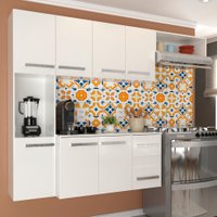 Cozinha Compacta Suspensa 7 Portas 2 Gavetas Armário e Balcão Loft Branco - Panorama Móveis
