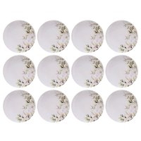 Kit 12 Pratos de Sobremesa Porcelana Branca 21cm Floral Magnólia Tramontina Mesa Posta