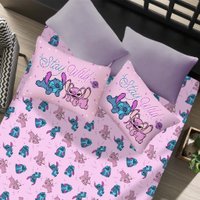 Jogo de Cama Casal 3 Pçs Stitch Disney 70% Algodão 30% Poliéster  Stitch e Angel Love
