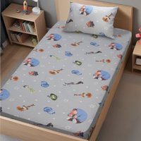 Jogo de Cama Solteiro Divertidamente Disney Malha 70% Algodão 30% Poliéster Cinza