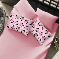 Jogo de Cama Casal Mickey & Minnie Disney Malha 100% Algodão Big Minnie/Rosa Cravo