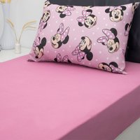 Jogo de Cama Solteiro Mickey & Minnie Disney Malha 100% Algodão Big Minnie/Rosa Cravo