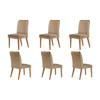 Conjunto com 6 Cadeiras Olivia Linho Capuccino e Madeira