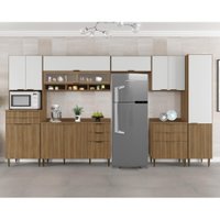 Cozinha Completa Paris com Paneleiro 13 Portas 8 Gavetas Nogal e Branca