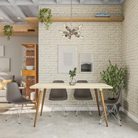 Mesa de Jantar Retangular com Tampo de Vidro San Polo Off White e Noce 160 cm