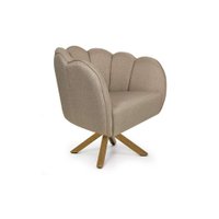 Poltrona Ariel Giratória Linho Bege e Madeira