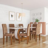 Conjunto de Mesa de Jantar com 6 Cadeiras Estofadas Mia Animalle Off White e Chocolate