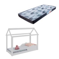 Cama Infantil Montessoriana Nuvem I Branca com Colchão Astra D20 Preto e Cinza