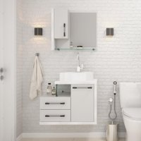 Conjunto de Gabinete de Banheiro com Cuba Aria 41 e Espelheira Wood 2 PT 2 GV Branco