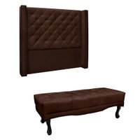 Conjunto de Cabeceira Casal com Recamier Vicenza Suede Café