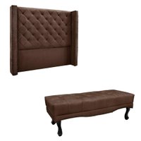 Conjunto de Cabeceira King com Recamier Vicenza Veludo Marrom