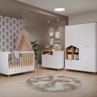 Quarto de Bebê Candy com Berço, Guarda-Roupa 4 PT 4 GV e Cômoda 1 PT 3 GV Branco e Nature