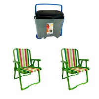 Conjunto de 2 Cadeiras de Praia Perúibe Verde com Caixa Térmica 34 L