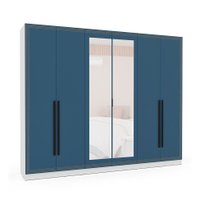 Guarda-Roupa Casal com Espelho Valência 6 Portas 4 Gavetas Branco e Azul