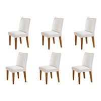 Conjunto com 6 Cadeiras Bari Veludo Pérola e Capuccino
