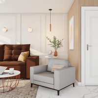 Poltrona Dominica Pés e Base em Madeira Linho Cotton Cru