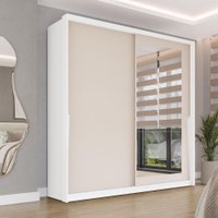 Guarda-Roupa Casal com Espelho Porto 2 Portas 2 Gavetas Branco e Creme