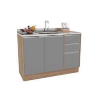 Balcão de Cozinha Campanele 2 Portas 3 Gavetas Castanho e Cinza