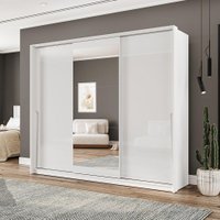 Guarda-Roupa Casal com Espelho Porto 3 Portas 4 Gavetas Branco