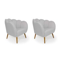 Conjunto com 2 Poltronas Ariel Linho Creme e Dourado