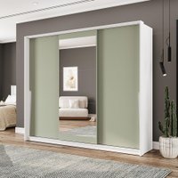 Guarda-Roupa Casal com Espelho Porto 3 Portas 4 Gavetas Branco e Verde