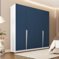 Guarda-Roupa Casal Porto 4 Portas 4 Gavetas Branco e Azul