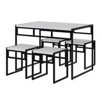 Conjunto de Mesa de Jantar com 4 Bancos Wooden Branco e Preto