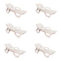 Conjunto com 6 Espreguiçadeiras Basic com Rodas Branco
