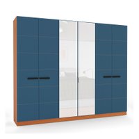 Guarda-Roupa Casal com Espelho Lisboa 6 Portas 4 Gavetas Freijó e Azul