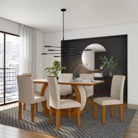 Conjunto de Mesa de Jantar com Vidro e 6 Cadeiras Daisy I Veludo Imbuia e Creme