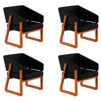 Conjunto com 4 Poltronas Air Veludo Preto e Amêndoa