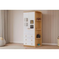 Guarda Roupa Infantil c/ 2 Portas Cristal e 3 Gavetas Uli Branco/Amendoa - Peroba