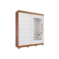 Guarda Roupa Casal 2 Portas de Correr (1 c/ Espelho) e 3 Gavetas c/ Pés Flora Cinamomo/Off White - Panan